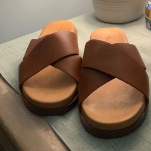 Madewell Tan Leather Slide Sandals Size 7.5